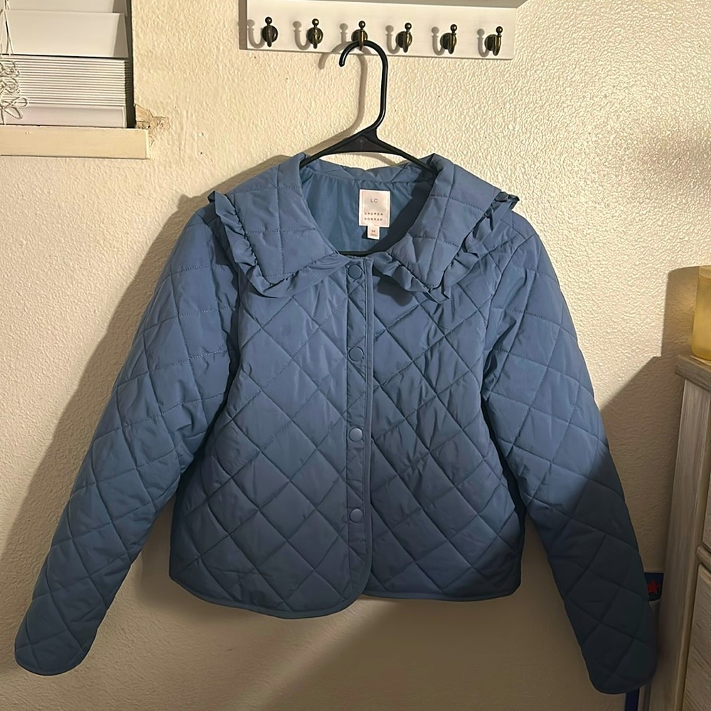 Ruffle Collared Quilted Blue Jacket LC Lauren Conrad size Medium